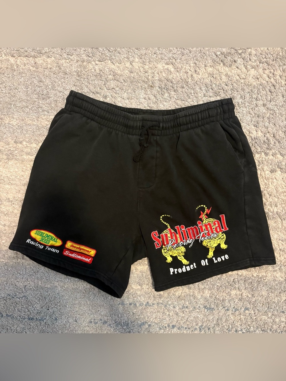 PacSun Subliminal Racing Team Graphic Sweat Shorts Black Size Medium